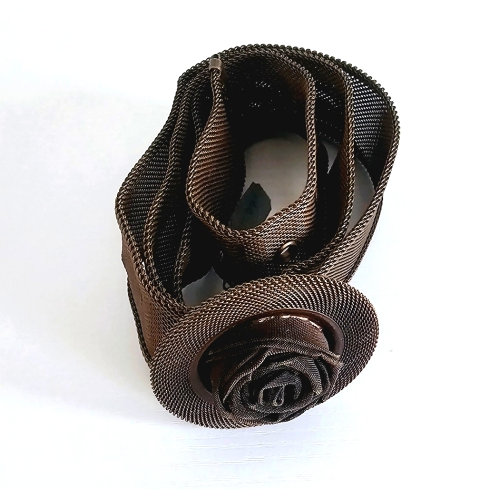 NWT Sara Canvender Meatalworks Handcrafted Bronze Flower Women's Belt Size 34